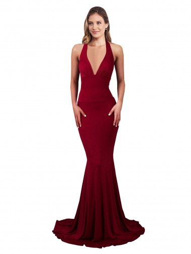 Long Burgundy Sleeveless Mermaid Open Back Spandex Formal Evening Gown / Prom Dress / Bridesmaid Dress Vancouver
