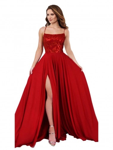 Long Red Sleeveless A-Line Open Back Semi Formal Evening Dress / Prom Dress / Bridesmaid Dress Vancouver
