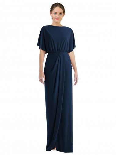 Long Dark Navy Short Sleeves Sheath Open Back Semi Formal Evening Dress / Prom Dress / Bridesmaid Dress Vancouver