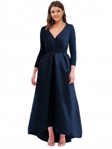 Long Dark Navy Long Sleeves Ball Gown High Low Plus Size Evening Gown / Prom Dress / Bridesmaid Dress Vancouver