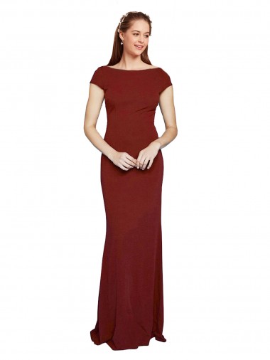 Long Burgundy Cap Sleeves Mermaid Keyhole Back Formal Evening Gown / Prom Dress / Bridesmaid Dress Vancouver