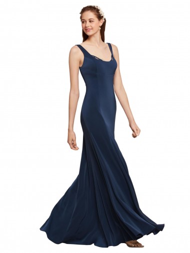 Long Dark Navy Sleeveless A-Line Low Back Prom Dress / Bridesmaid Dress Vancouver