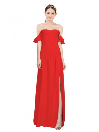 Long Red Sleeveless A-Line Side Slit Formal Evening Gown / Prom Dress / Bridesmaid Dress Vancouver