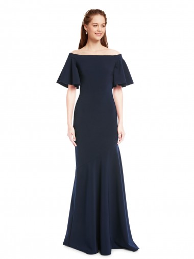 Long Dark Navy Short Sleeves Mermaid Bridesmaid Dress / Formal Dress Vancouver