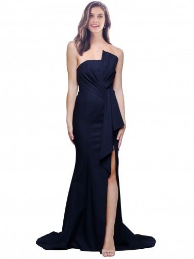 Sweep Train Dark Navy Sleeveless Sheath Low Back Semi Formal Evening Dress / Prom Dress / Bridesmaid Dress Vancouver