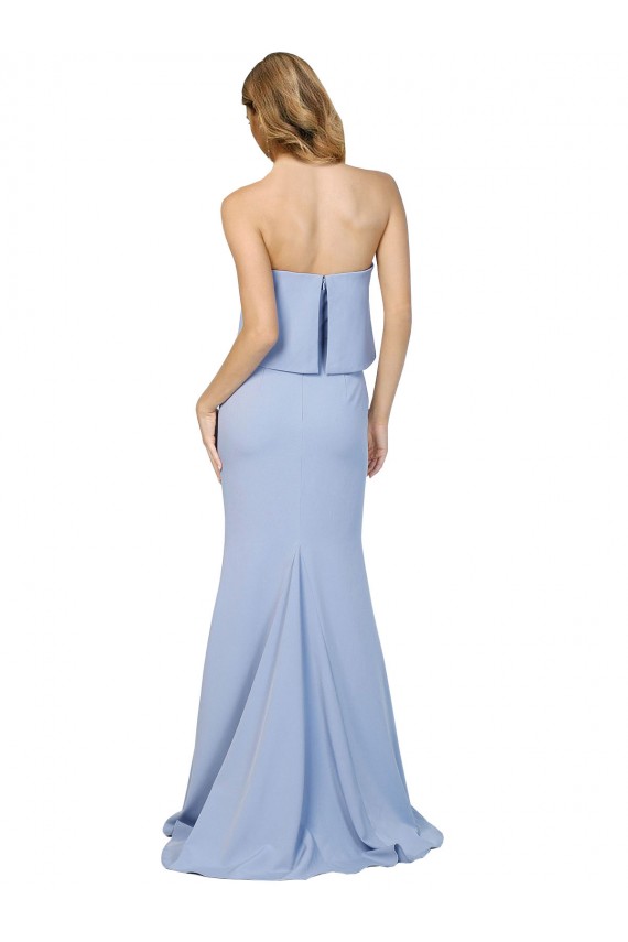Long Light Sky Blue Sleeveless A-Line Low Back Stretch Crepe Formal Dress / Bridesmaid Dress Vancouver