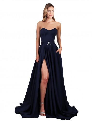 Long Dark Navy Sleeveless A-Line Low Back Formal Dress / Bridesmaid Dress Vancouver