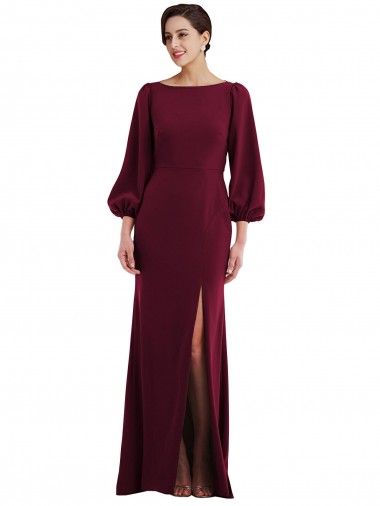 Long Burgundy Gold Long Sleeves Trumpet Open Back Formal Evening Gown / Prom Dress / Bridesmaid Dress Vancouver