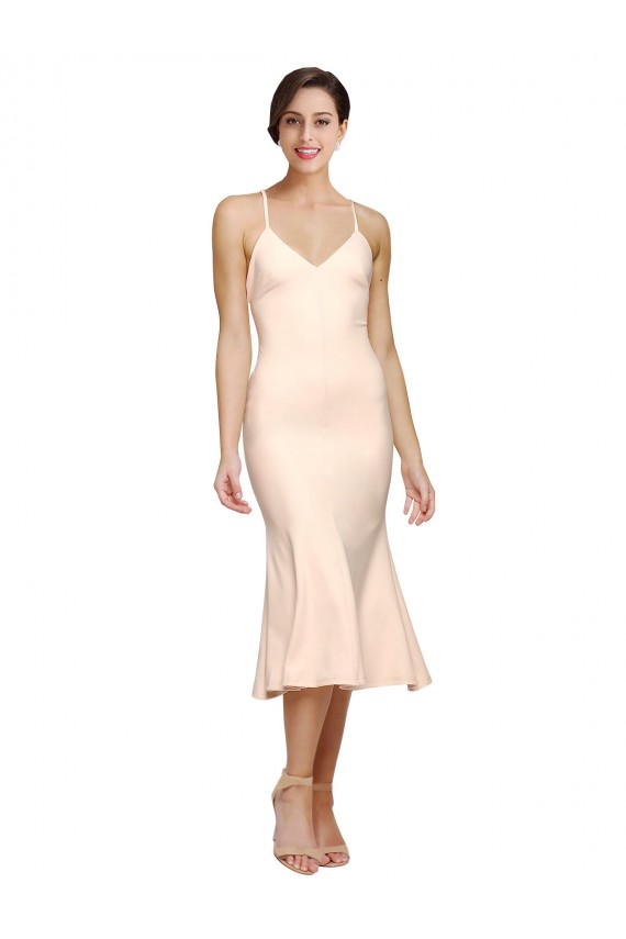 Midi Length Nude Sleeveless Sheath Open Back Evening Gown / Prom Dress / Bridesmaid Dress Vancouver