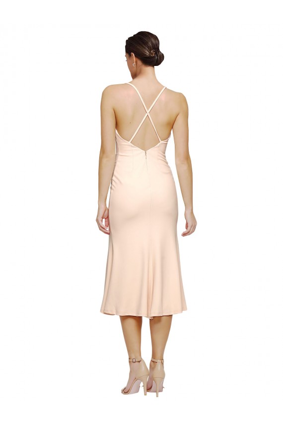 Midi Length Nude Sleeveless Sheath Open Back Evening Gown / Prom Dress / Bridesmaid Dress Vancouver