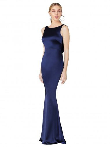 Long Dark Navy Sleeveless Sheath Low Back Formal Evening Gown / Prom Dress / Bridesmaid Dress Vancouver
