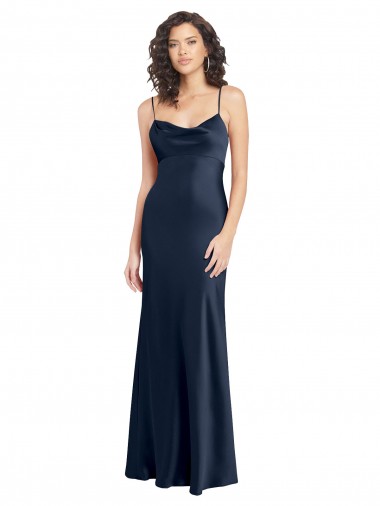 Long Dark Navy Sleeveless A-Line Open Back Black Tie Evening Gown / Prom Dress / Bridesmaid Dress Vancouver