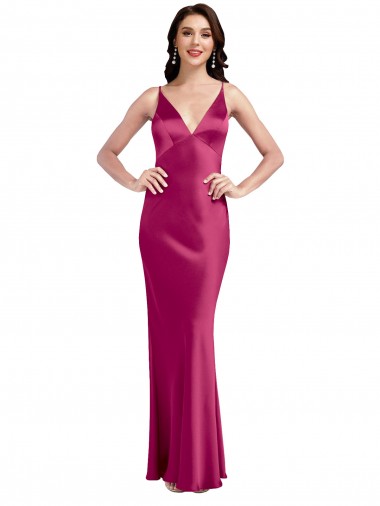 Long Fuchsia Sleeveless A-Line Low Back Stretch Satin Formal Evening Gown / Prom Dress / Bridesmaid Dress Vancouver