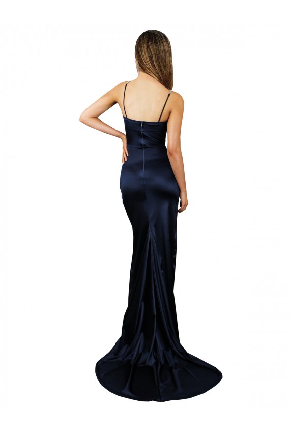 Long Dark Navy Sleeveless Mermaid High Slit Formal Evening Gown / Prom Dress / Bridesmaid Dress Vancouver