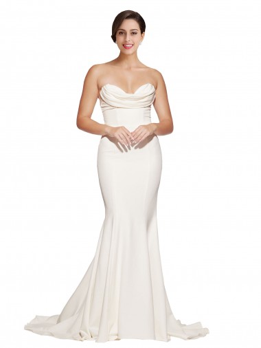 Sweep Train Ivory Sleeveless Mermaid Low Back Formal Evening Gown / Prom Dress / Bridesmaid Dress Vancouver