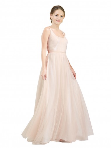 Long Pink Sleeveless A-Line Open Back Tulle Semi Formal Evening Dress / Bridesmaid Dress Vancouver