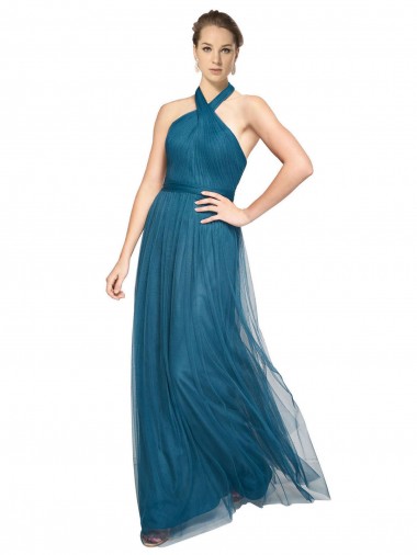 Long Teal Green Sleeveless A-Line Open Back Bridesmaid Dress Vancouver