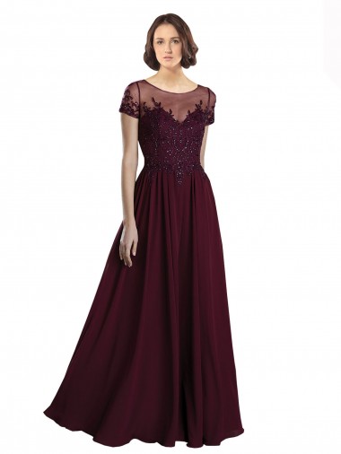 Long Burgundy Gold Cap Sleeves A-Line Bridesmaid Dress Vancouver