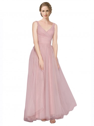 Long Pink Sleeveless A-Line V-Back Bridesmaid Dress Vancouver