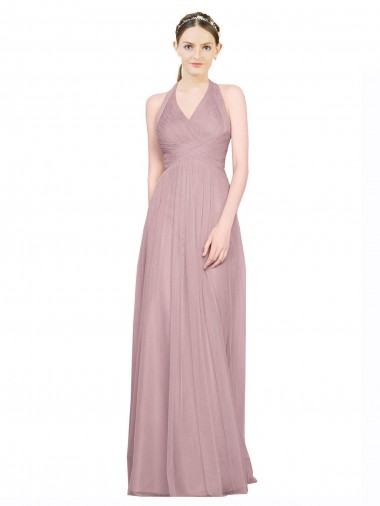 Long Sleeveless A-Line Low Back Tulle Bridesmaid Gown Vancouver