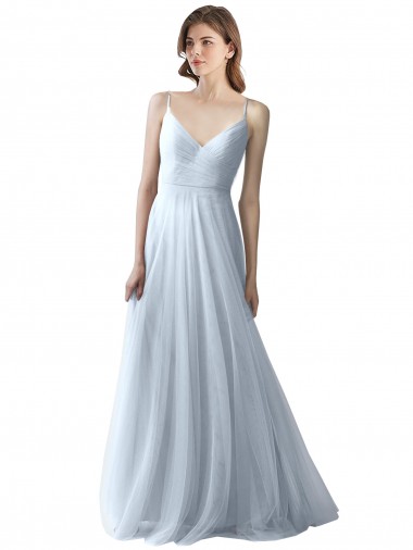 Long Light Sky Blue Sleeveless A-Line Soft Tulle Bridesmaid Dress Vancouver