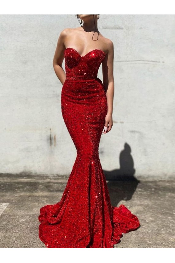 Court Train Burgundy Sleeveless Mermaid Velvet Sequin Prom Dress / Evening Dress Vancouver