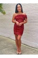 Short Burgundy Sleeveless Sheath Velvet Sequin Prom Dresses Vancouver