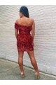 Short Burgundy Sleeveless Sheath Velvet Sequin Prom Dresses Vancouver