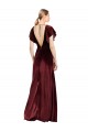 Long Burgundy Flutter Sleeves A-Line V-Back Prom Dress / Bridesmaid Dress Vancouver