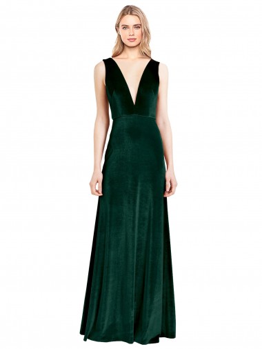 Long Dark Green Sleeveless A-Line V-Back Bridesmaid Dress / Formal Dress Vancouver