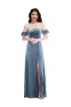 Long Dusty Blue Ruffle Sleeves A-Line Low Back Formal Dress / Bridesmaid Dress Vancouver