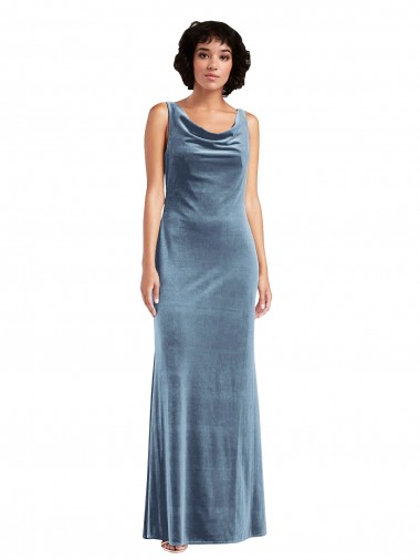 Long Dusty Blue Sleeveless Sheath V-Back Evening Dress / Bridesmaid Dress Vancouver