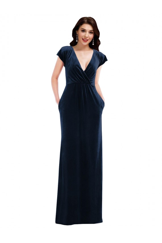 Long Dark Navy Flutter Sleeves A-Line Formal Dress / Bridesmaid Dress Vancouver