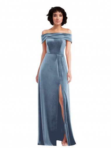 Long Dusty Blue Sleeveless A-Line Semi Formal Evening Dress / Prom Dress / Bridesmaid Dress Vancouver