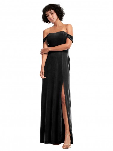 Long Black Sleeveless A-Line Stretch Velvet Formal Evening Gown / Prom Dress / Bridesmaid Dress Vancouver
