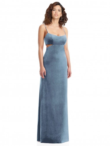 Long Dusty Blue Sleeveless Sheath Low Back Formal Evening Gown / Prom Dress / Bridesmaid Dress Vancouver